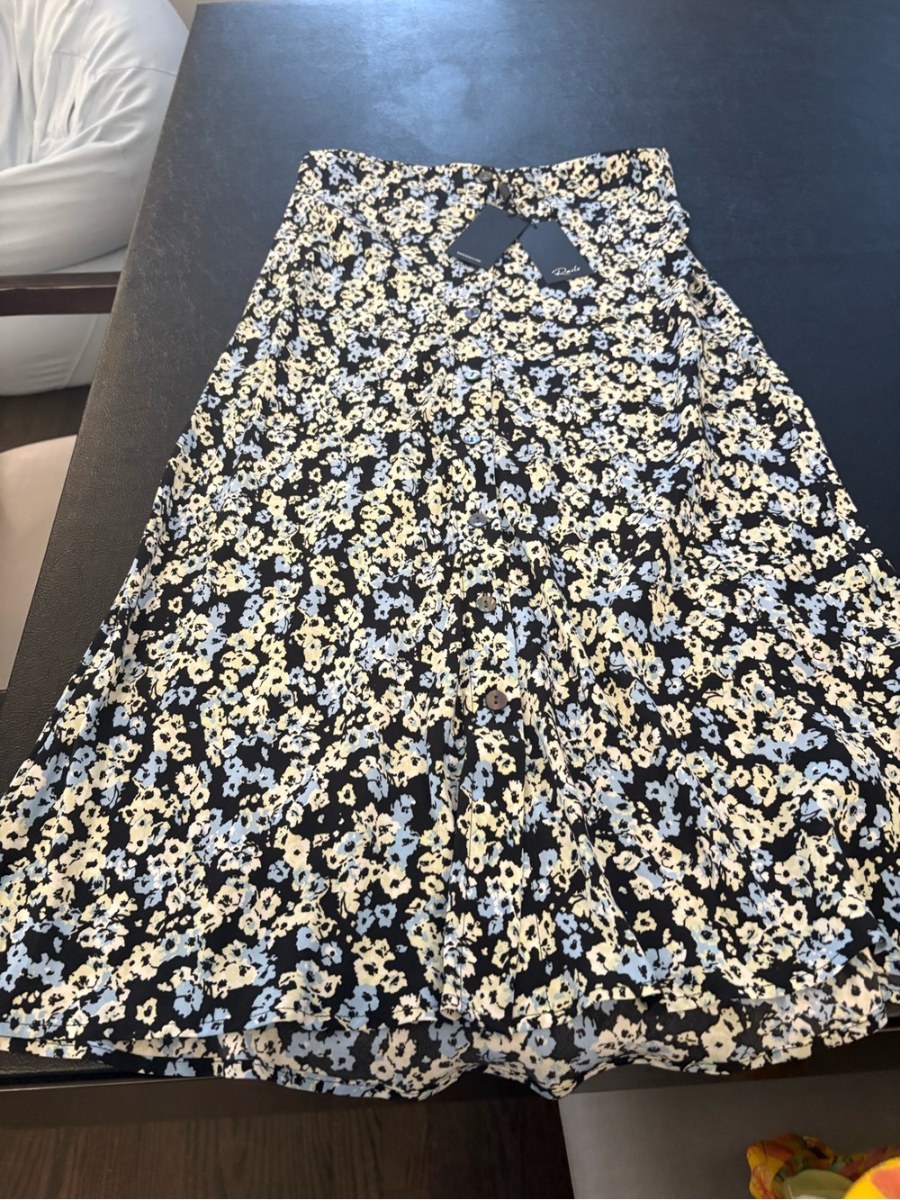 Rails Floral A-Line Midi Skirt in Black, Cream & Light Blue NWT
